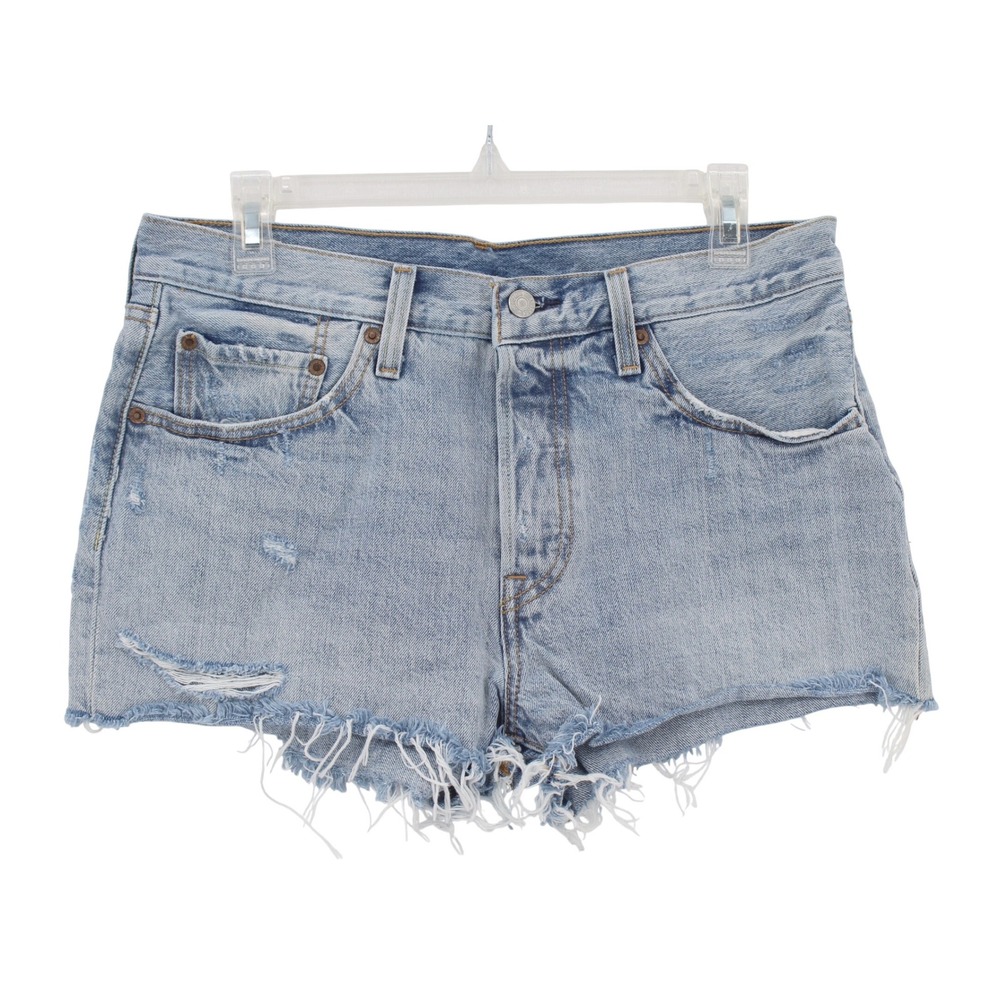 Levis‎ 501 Original Cutoff Denim Shorts Sz 30 Light Wash Blue Distressed